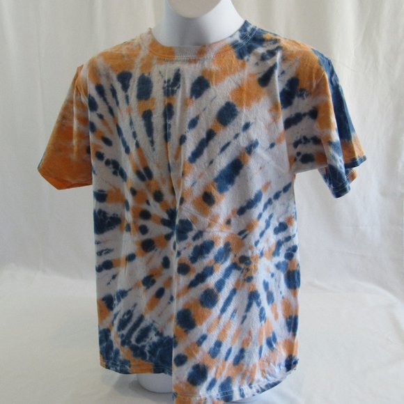 Youth Size L (14-16), Orange Blue, Tie Dyed Cotton Unisex T-Shirt Gildan - Picture 1 of 4